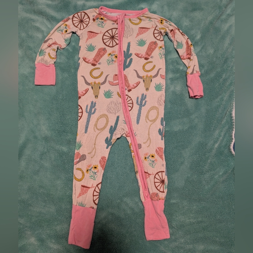 6-12 Month Little Sleepies Ready To Rodeo Pink Zipper Sleeper